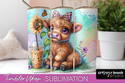 Highland Cow 20oz Tumbler Wrap - Coffee Tumbler Sublimation Sublimation OrangeBrushStudio 