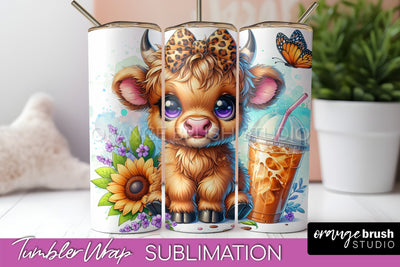 Highland Cow 20oz Tumbler Wrap - Coffee Tumbler Sublimation Sublimation OrangeBrushStudio 