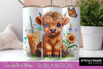 Highland Cow 20oz Tumbler Wrap - Coffee Tumbler Sublimation Sublimation OrangeBrushStudio 