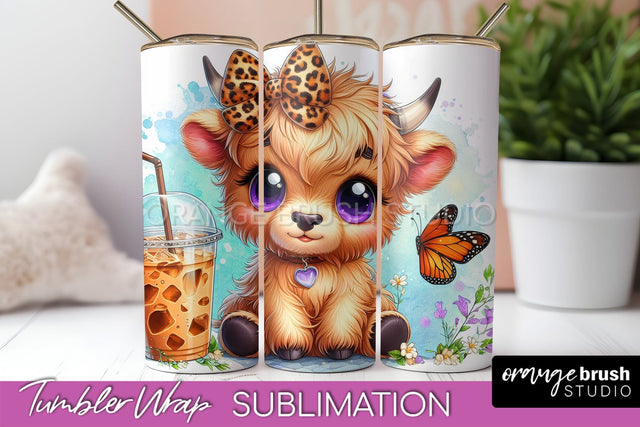 Highland Cow 20oz Tumbler Wrap - Coffee Tumbler Sublimation Sublimation OrangeBrushStudio 