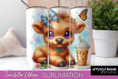 Highland Cow 20oz Tumbler Wrap - Coffee Tumbler Sublimation Sublimation OrangeBrushStudio 