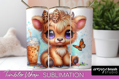 Highland Cow 20oz Tumbler Wrap - Coffee Tumbler Sublimation Sublimation OrangeBrushStudio 