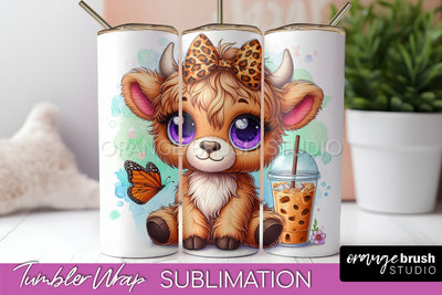 Highland Cow 20oz Tumbler Wrap - Coffee Tumbler Sublimation Sublimation OrangeBrushStudio 