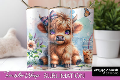 Highland Cow 20oz Tumbler Wrap - Coffee Tumbler Sublimation Sublimation OrangeBrushStudio 
