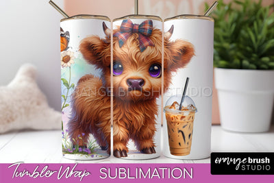 Highland Cow 20oz Tumbler Wrap - Coffee Tumbler Sublimation Sublimation OrangeBrushStudio 