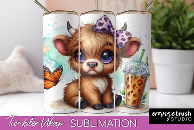 Highland Cow 20oz Tumbler Wrap - Coffee Tumbler Sublimation Sublimation OrangeBrushStudio 