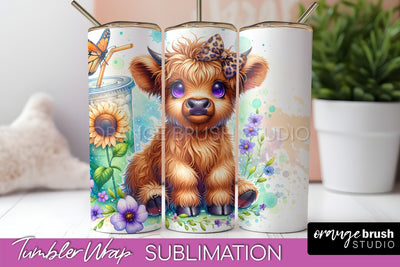 Highland Cow 20oz Tumbler Wrap - Coffee Tumbler Sublimation Sublimation OrangeBrushStudio 