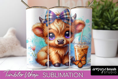 Highland Cow 20oz Tumbler Wrap - Coffee Tumbler Sublimation Sublimation OrangeBrushStudio 