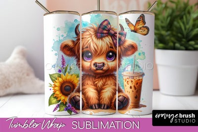 Highland Cow 20oz Tumbler Wrap - Coffee Tumbler Sublimation Sublimation OrangeBrushStudio 