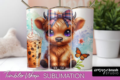 Highland Cow 20oz Tumbler Wrap - Coffee Tumbler Sublimation Sublimation OrangeBrushStudio 
