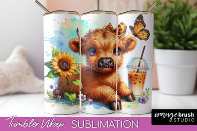 Highland Cow 20oz Tumbler Wrap - Coffee Tumbler Sublimation Sublimation OrangeBrushStudio 