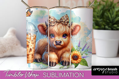 Highland Cow 20oz Tumbler Wrap - Coffee Tumbler Sublimation Sublimation OrangeBrushStudio 