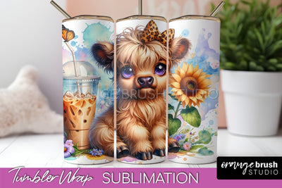 Highland Cow 20oz Tumbler Wrap - Coffee Tumbler Sublimation Sublimation OrangeBrushStudio 