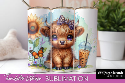 Highland Cow 20oz Tumbler Wrap - Coffee Tumbler Sublimation Sublimation OrangeBrushStudio 