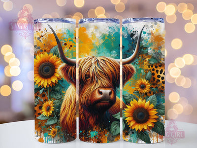 Highland Cow 20oz Tumbler Wrap Sublimation Design, Straight Tapered Tumbler Wrap, Highland Cow Sunflower Leopard Tumbler Png, Instant Digital Download Sublimation SvggirlplusArt 