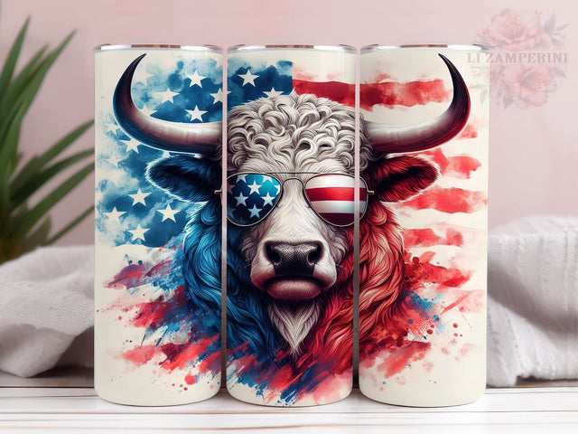 Highland Cow 4th Of July 20oz Tumbler Wrap PNG, Highland Cow Tumbler Png, Straight & Tapered Tumbler Wrap, Instant Digital Download Sublimation Li Zamperini 