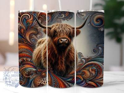 Highland Cow Abstract 20oz Skinny Tumbler, Highland Cow Tumbler Png, Straight & Tapered Tumbler Wrap, Instant Digital Download Sublimation ToriDesigns 