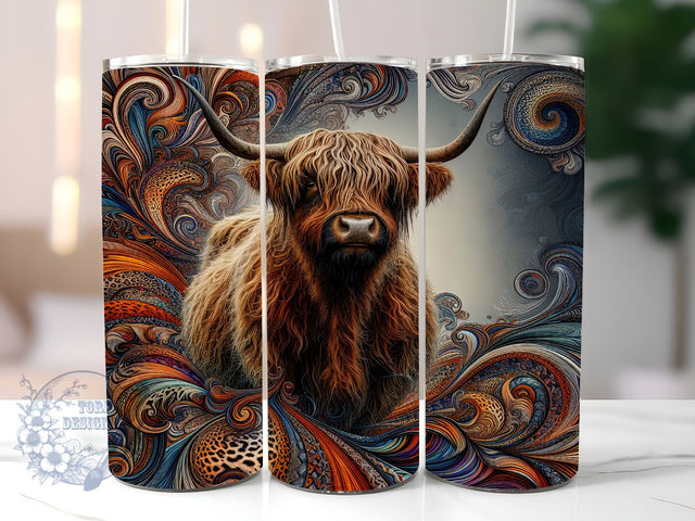 Highland Cow Abstract 20oz Skinny Tumbler, Highland Cow Tumbler Png, Straight & Tapered Tumbler Wrap, Instant Digital Download Sublimation ToriDesigns 
