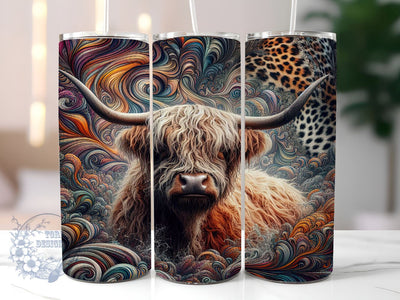 Highland Cow Abstract 20oz Skinny Tumbler, Highland Cow Tumbler Png, Straight & Tapered Tumbler Wrap, Instant Digital Download Sublimation ToriDesigns 