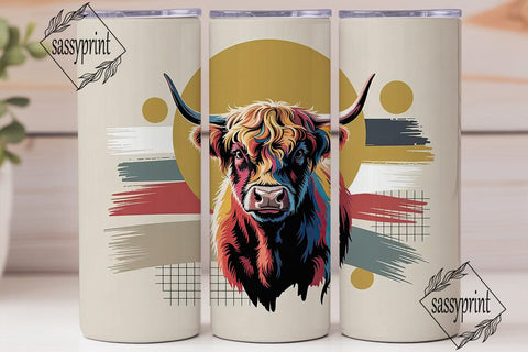 Highland Cow Abstract Art 20oz Tumbler Sublimation sassyprint 