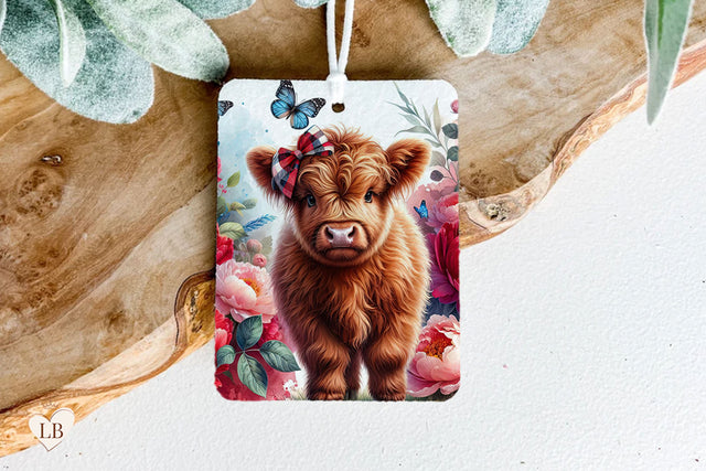 Highland Cow Air Freshener, Floral Car Freshie Sublimation Sublimation BijouBay 