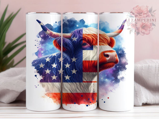Highland Cow American Flag 20oz Tumbler Wrap PNG, 4th of July Tumbler Png, Straight & Tapered Tumbler Wrap, Instant Digital Download Sublimation Li Zamperini 