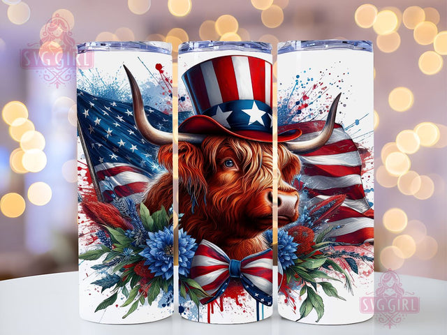 Highland Cow American Flag 20oz Tumbler Wrap Sublimation Design, Straight Tapered Tumbler Wrap, 4th of July Tumbler Png, Instant Digital Download Sublimation SvggirlplusArt 