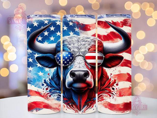 Highland Cow American Flag 20oz Tumbler Wrap Sublimation Design, Straight Tapered Tumbler Wrap, 4th Of July Tumbler Png, Instant Digital Download Sublimation SvggirlplusArt 