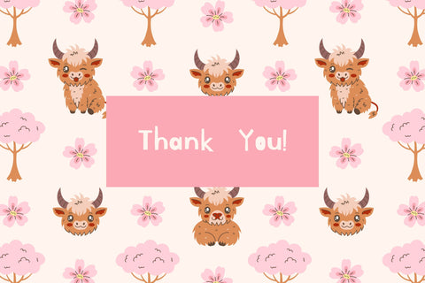 Highland Cow And Cherry Blossom Seamless Pattern Digital Pattern Rin Green 