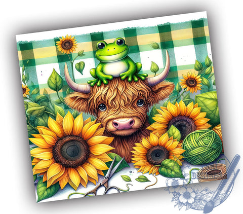 Highland Cow and Frog 20oz Skinny Tumbler, Highland Cow Tumbler Png, Straight & Tapered Tumbler Wrap, Instant Digital Download Sublimation ToriDesigns 