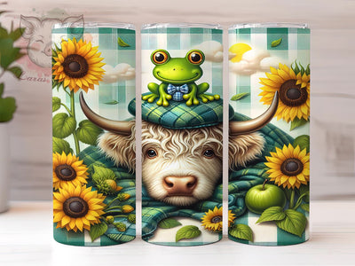 Highland Cow and Frog 20oz Tumbler Png, Straight & Tapered Tumbler Png, Highland Cow Tumbler Png, Digital Download PNG Sublimation Lara' s Designs 