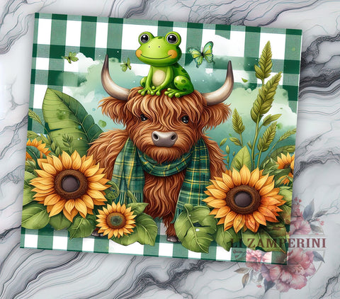 Highland Cow and Frog 20oz Tumbler Wrap PNG, Highland Cow Tumbler Png, Straight & Tapered Tumbler Wrap, Instant Digital Download Sublimation Li Zamperini 