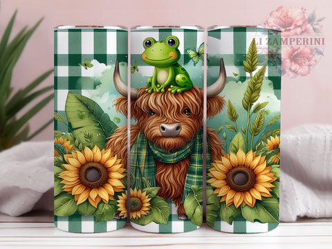 Highland Cow and Frog 20oz Tumbler Wrap PNG, Highland Cow Tumbler Png, Straight & Tapered Tumbler Wrap, Instant Digital Download Sublimation Li Zamperini 
