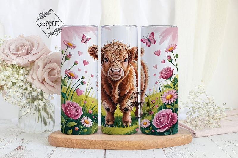 Highland Cow and Roses 20oz Tumbler Wrap Sublimation sassyprint 