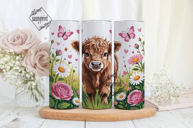 Highland Cow and Roses 20oz Tumbler Wrap Sublimation sassyprint 