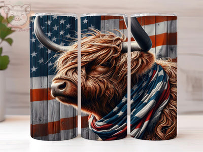 Highland Cow And USA Flag 20oz Tumbler Png, Straight & Tapered Tumbler Png, Highland Cow Tumbler Png, Digital Download PNG Sublimation Lara' s Designs 