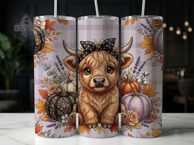 Highland Cow Autumn 20oz Tumbler, Highland Cow Autumn, 20oz Tumbler Wrap, Sublimation Design, Cute Fall Animal Art, Digital Download, Tumbler PNG, Autumn Highland Cow Wrap Sublimation SvggirlplusArt 
