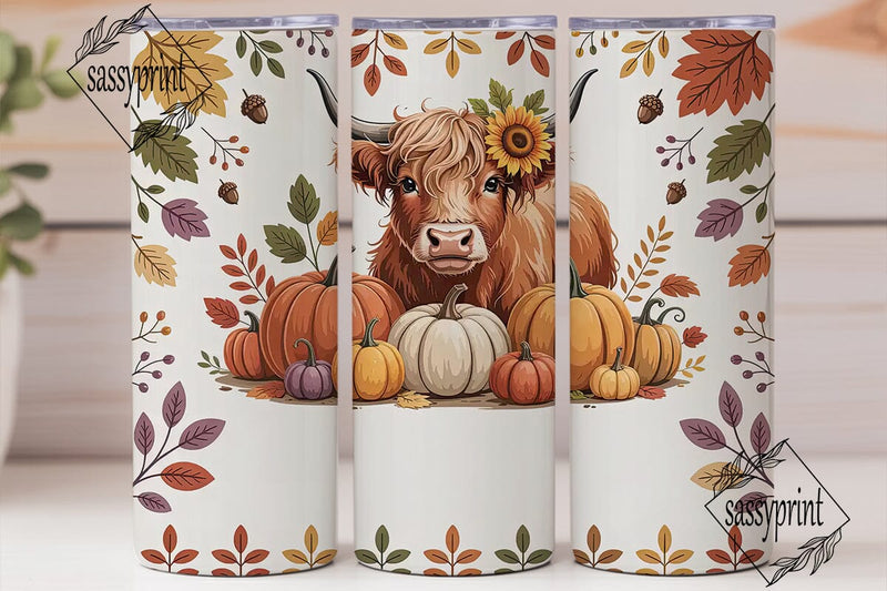 Highland Cow Autumn 20oz Tumbler Sublimation sassyprint 