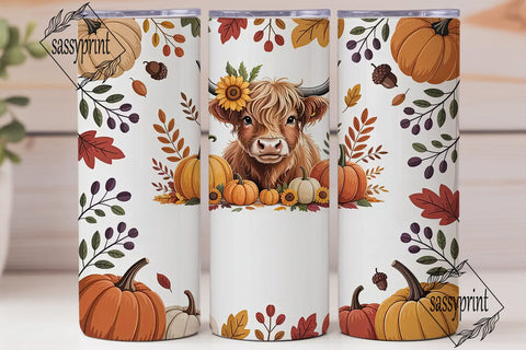 Highland Cow Autumn 20oz Tumbler Sublimation sassyprint 