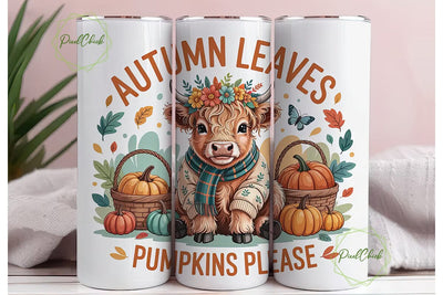 Highland Cow Autumn 20oz Tumbler Wrap Sublimation PixelChick 