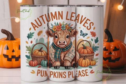 Highland Cow Autumn 20oz Tumbler Wrap Sublimation PixelChick 