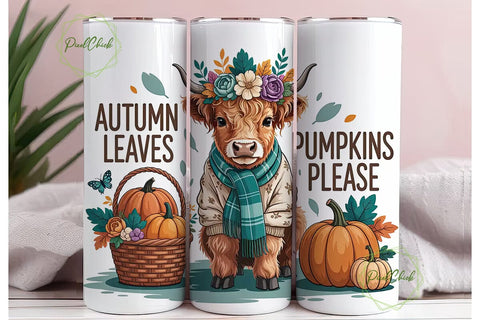 Highland Cow Autumn 20oz Tumbler Wrap Sublimation PixelChick 