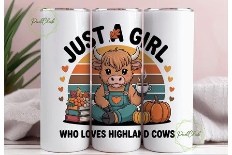 Highland Cow Autumn 20oz Tumbler Wrap Sublimation PixelChick 