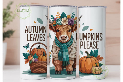Highland Cow Autumn 20oz Tumbler Wrap Sublimation PixelChick 