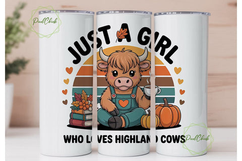 Highland Cow Autumn 20oz Tumbler Wrap Sublimation PixelChick 