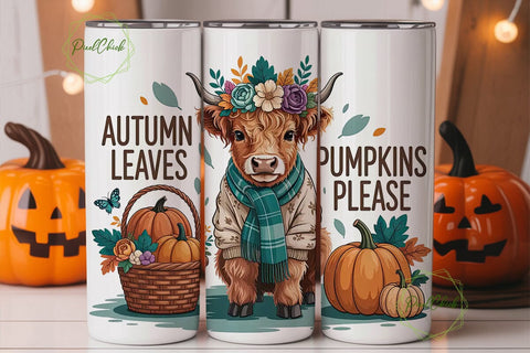 Highland Cow Autumn 20oz Tumbler Wrap Sublimation PixelChick 