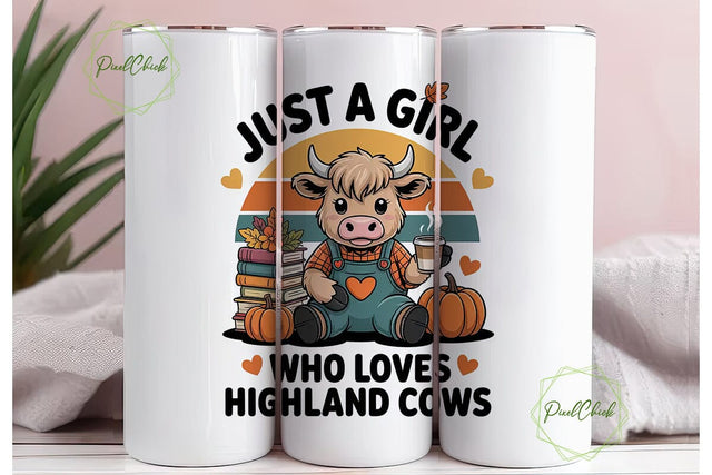 Highland Cow Autumn 20oz Tumbler Wrap Sublimation PixelChick 