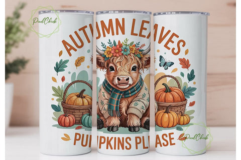 Highland Cow Autumn 20oz Tumbler Wrap Sublimation PixelChick 