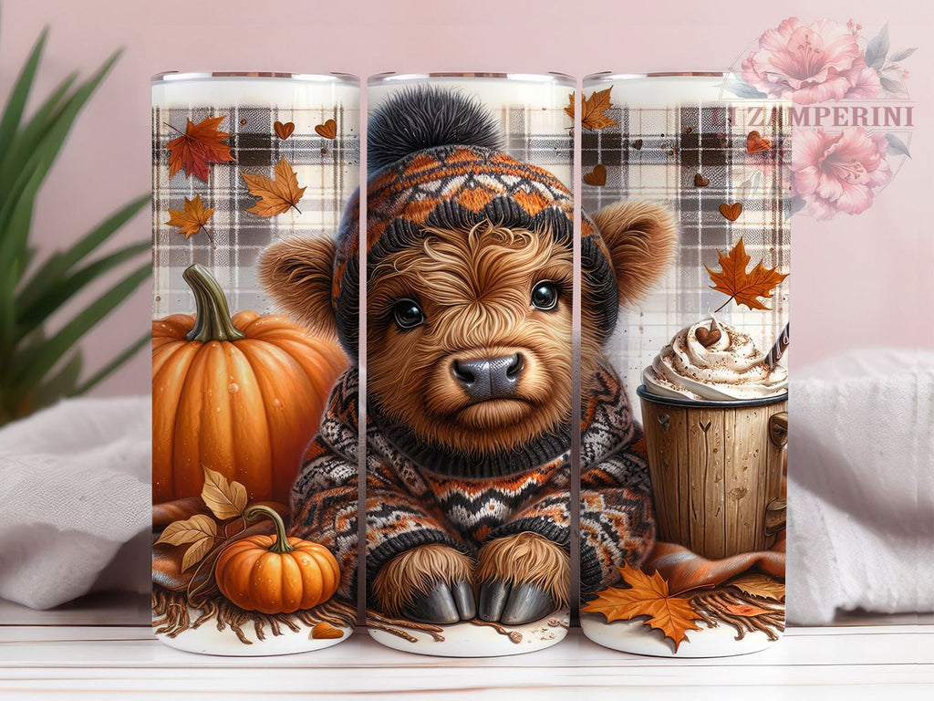 Highland Cow Autumn Fall Tumbler, Autumn Cow Wrap Design, Rustic ...