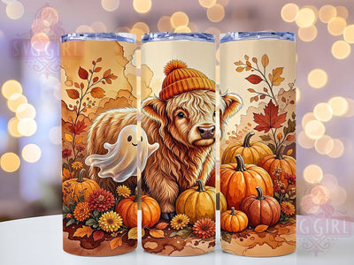 Highland Cow Autumn Glow 20oz Tumbler, Highland Cow, Autumn Theme, Rustic Charm, Farmhouse Style, Glow Effect, Skinny Tumbler, Sublimation PNG Sublimation SvggirlplusArt 